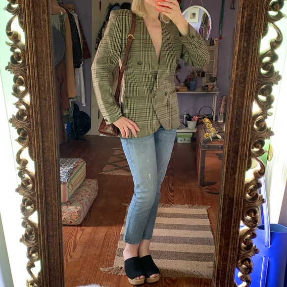 Vintage Jones NY Plaid olive Blazer Small 80s 90s - Picture 5 of 8